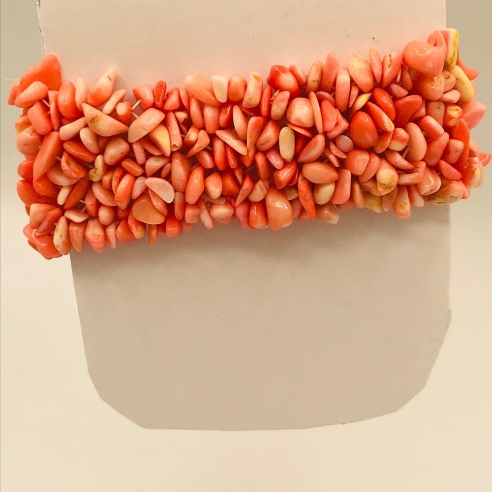 Faux Angelhair Coral Stretch Cuff Bracelet - Picture 7 of 9